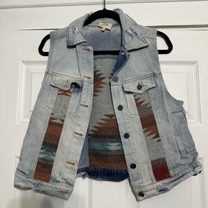 Denim Vest with Southwestern Pattern